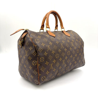 Louis Vuitton Speedy 35 Monogram Leather Brown Handbag Gold — view 2