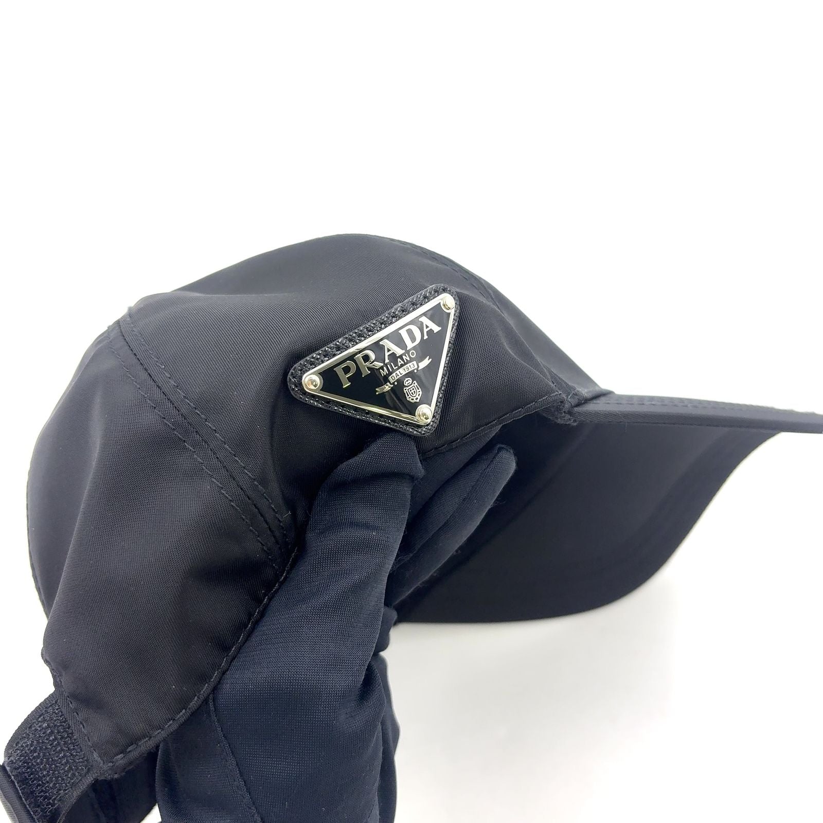 Prada Triangle Logo Nylon Black Hat — view 6