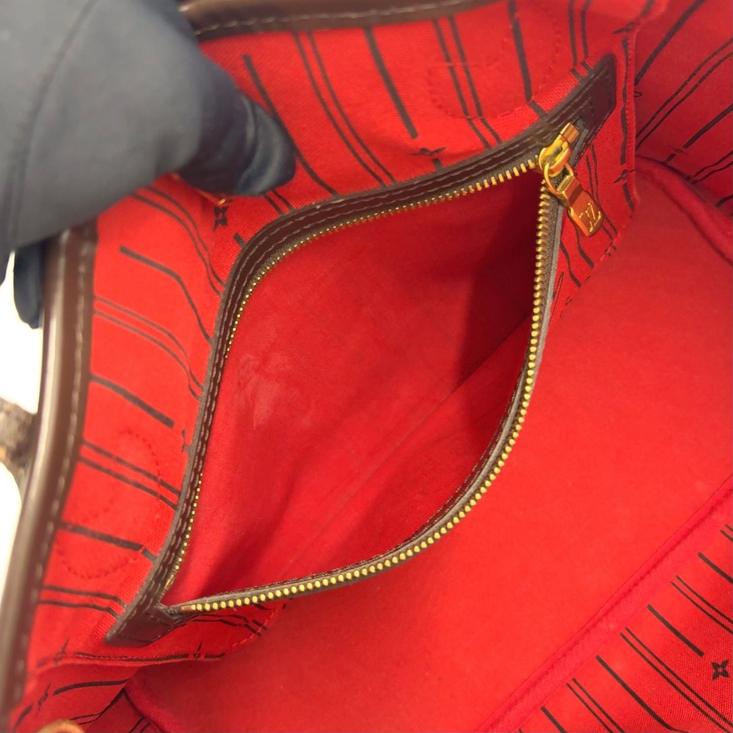 Louis Vuitton Neverfull PM Damier Ebene Leather Brown Tote Gold — view 6