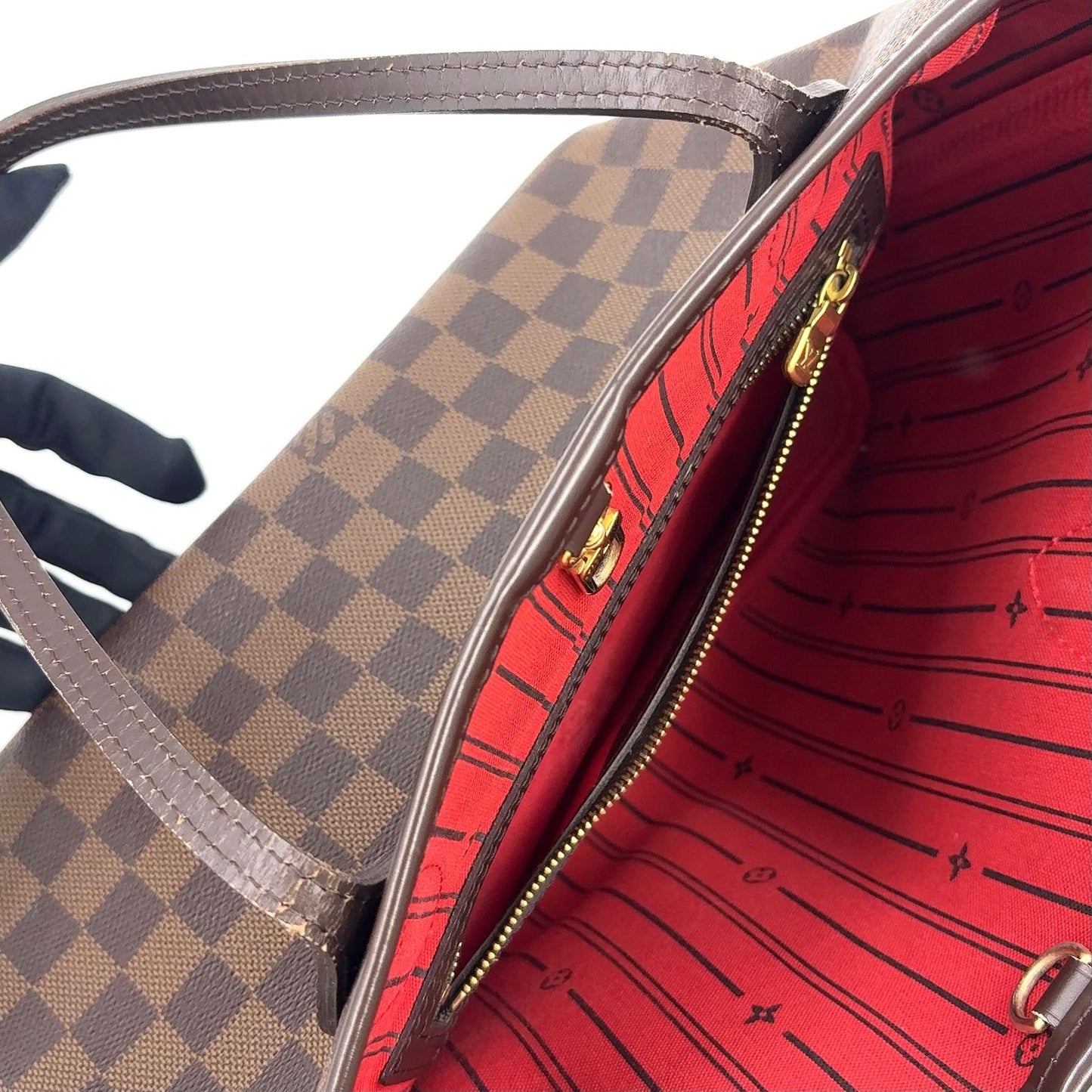 Louis Vuitton Neverfull PM Damier Ebene Leather Brown Tote Gold — view 9