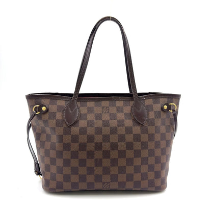 Louis Vuitton Neverfull PM Damier Ebene Leather Brown Tote Gold