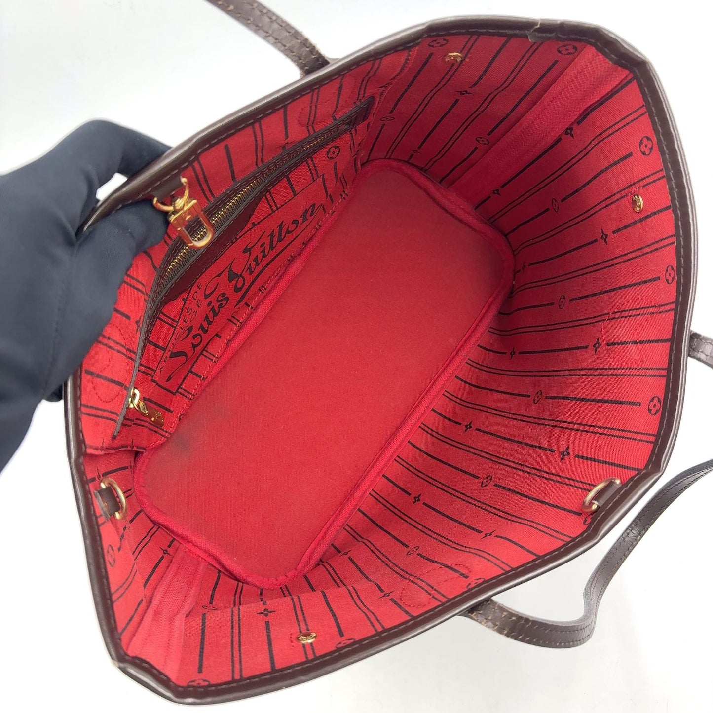 Louis Vuitton Neverfull PM Damier Ebene Leather Brown Tote Gold — view 3