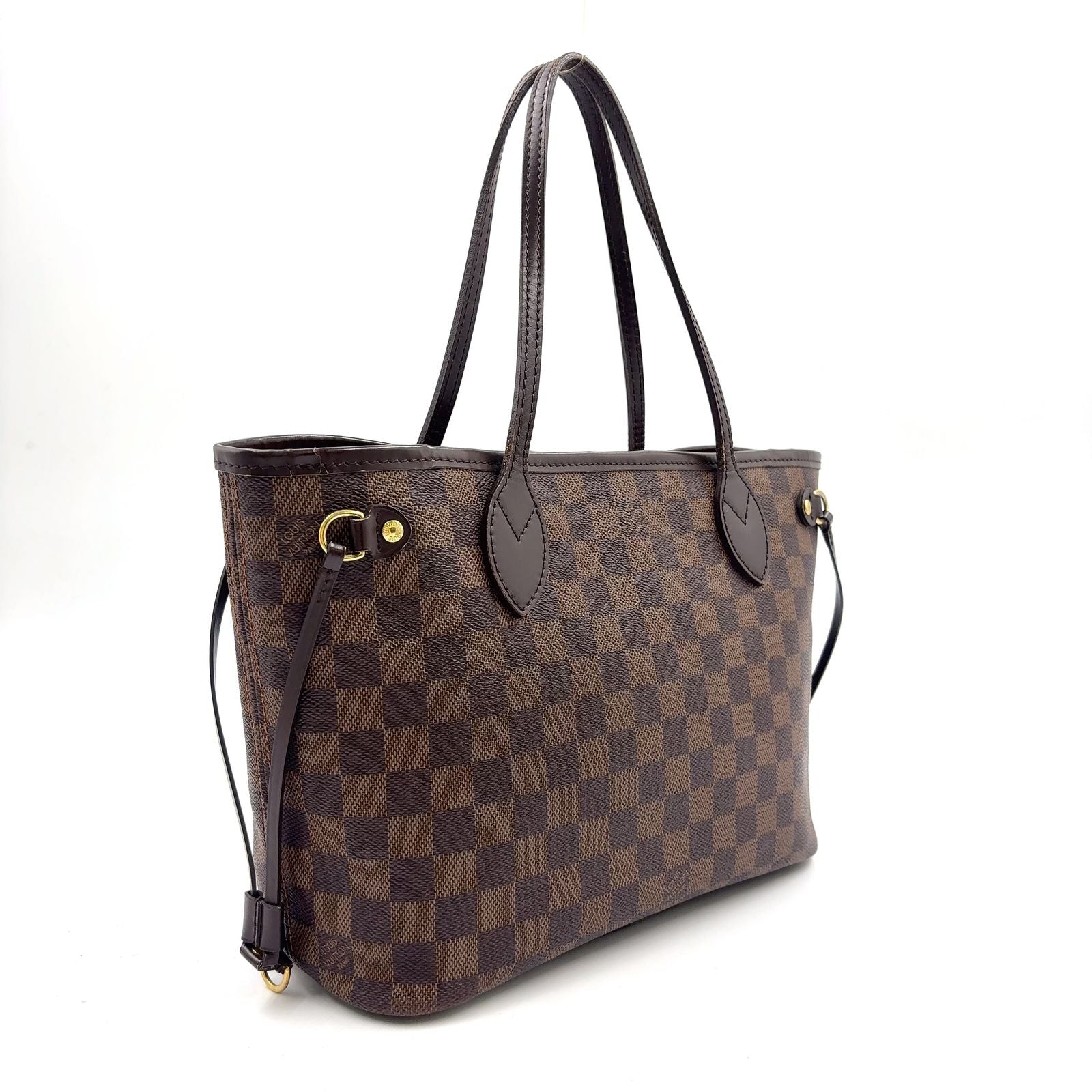 Louis Vuitton Neverfull PM Damier Ebene Leather Brown Tote Gold — view 2