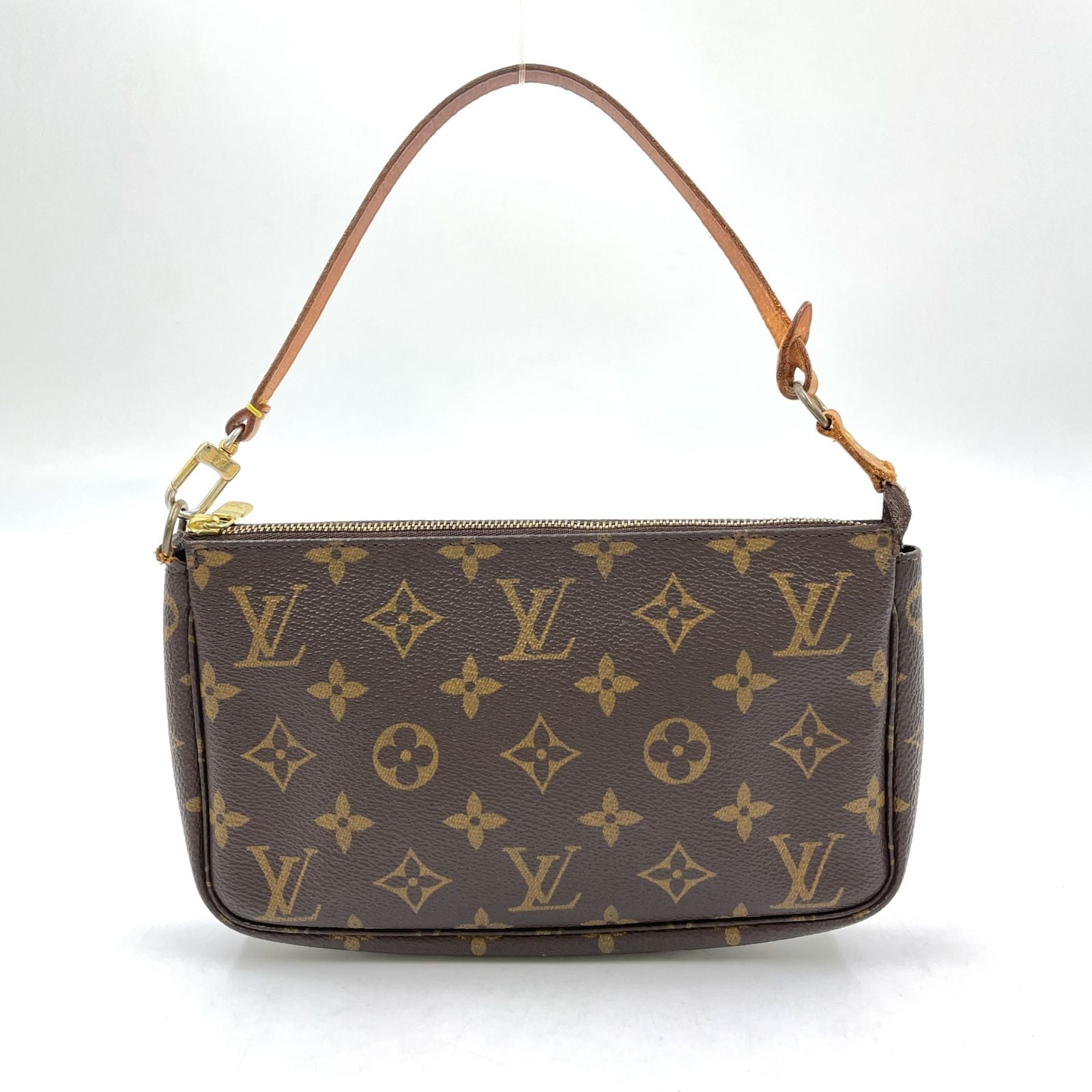 Louis Vuitton Pochette Monogram Leather Brown Handbag Gold