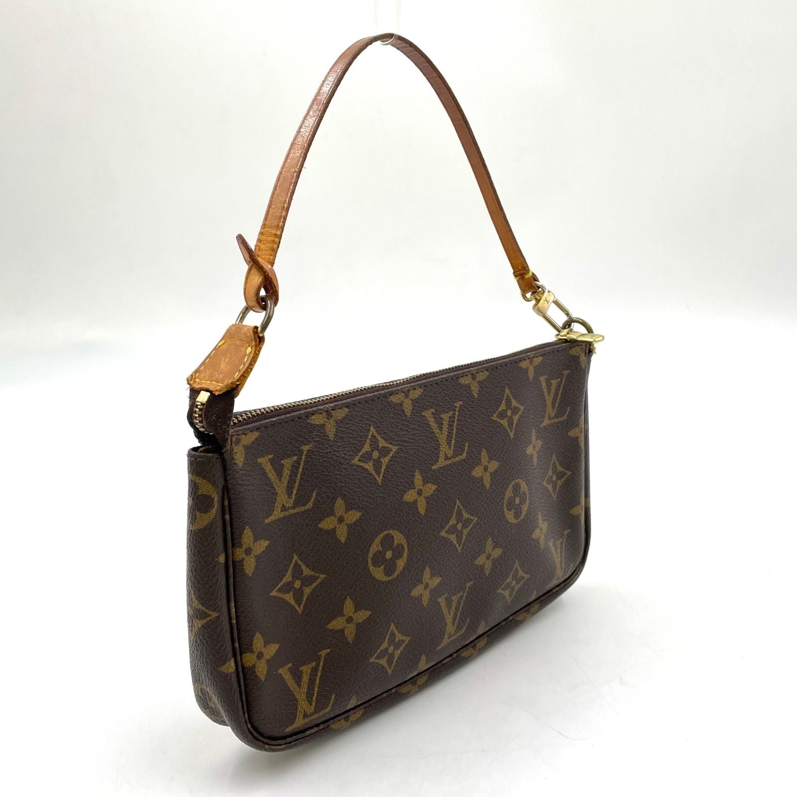 Louis Vuitton Pochette Monogram Leather Brown Handbag Gold — view 2