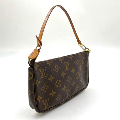 Louis Vuitton Pochette Monogram Leather Brown Handbag Gold — view 2