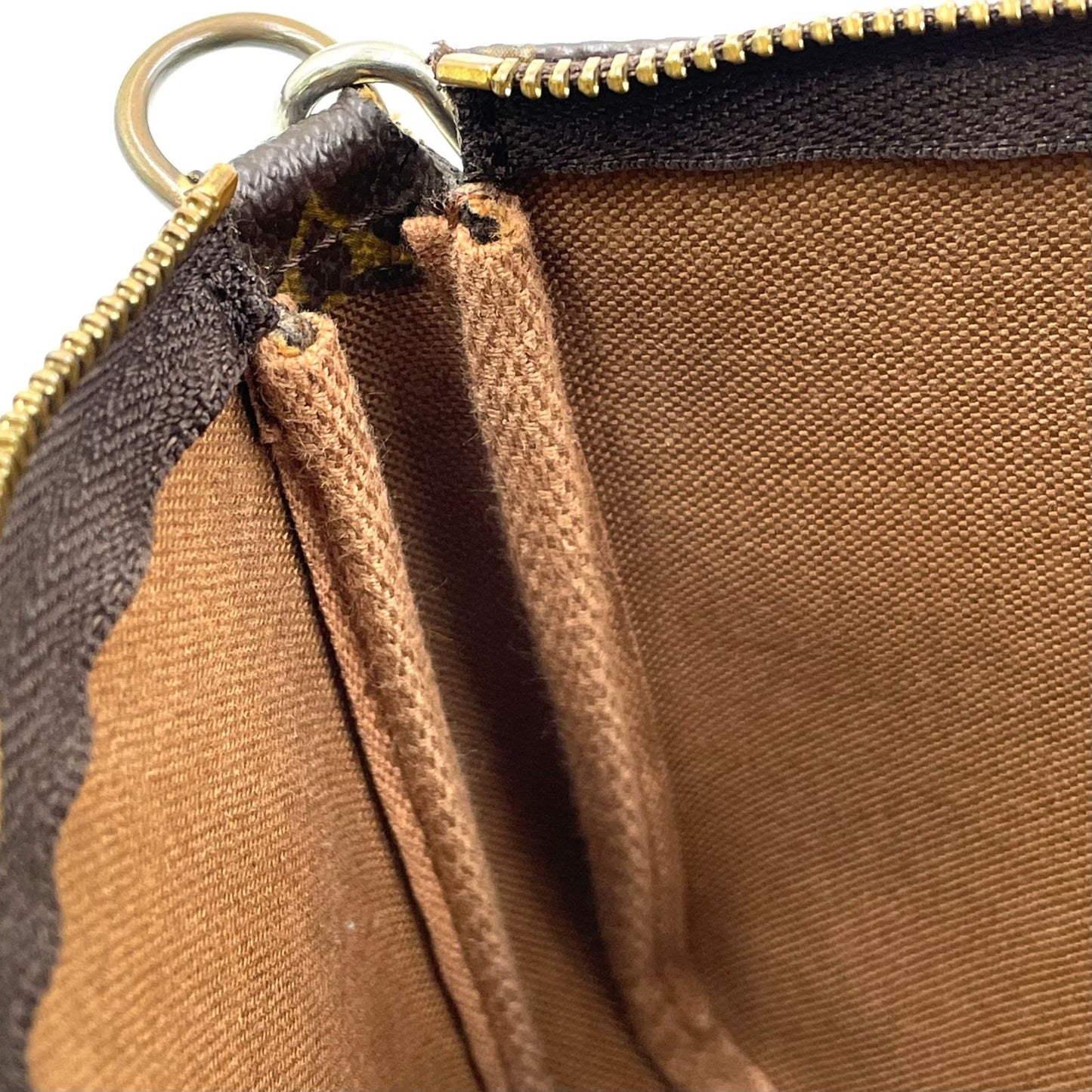 Louis Vuitton Pochette Monogram Leather Brown Handbag Gold — view 7
