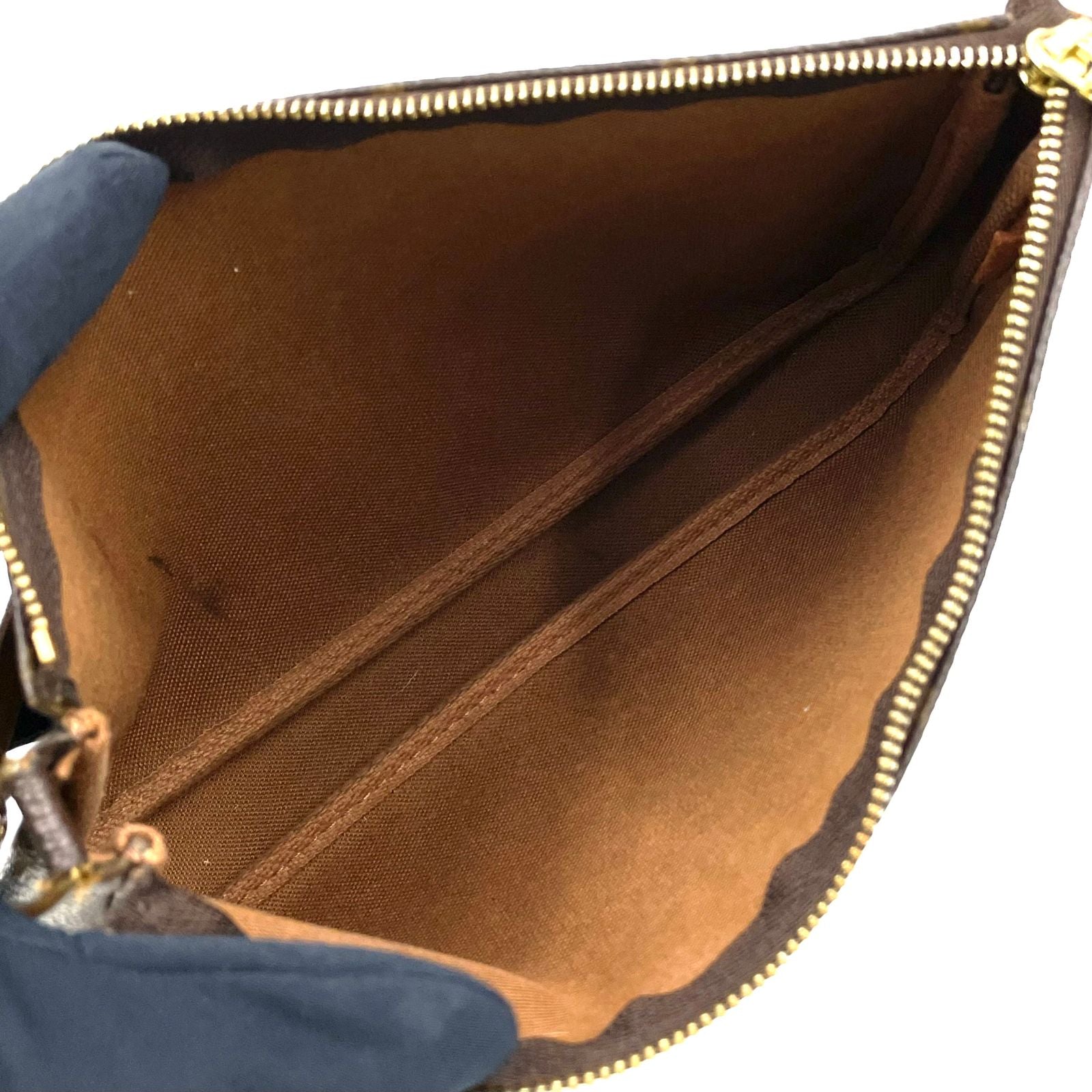 Louis Vuitton Pochette Monogram Leather Brown Handbag Gold — view 3