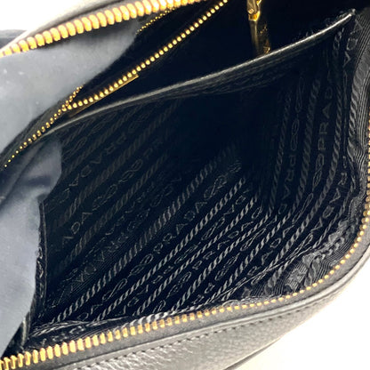 Prada Gold Logo Leather Black Shoulder Bag — view 5
