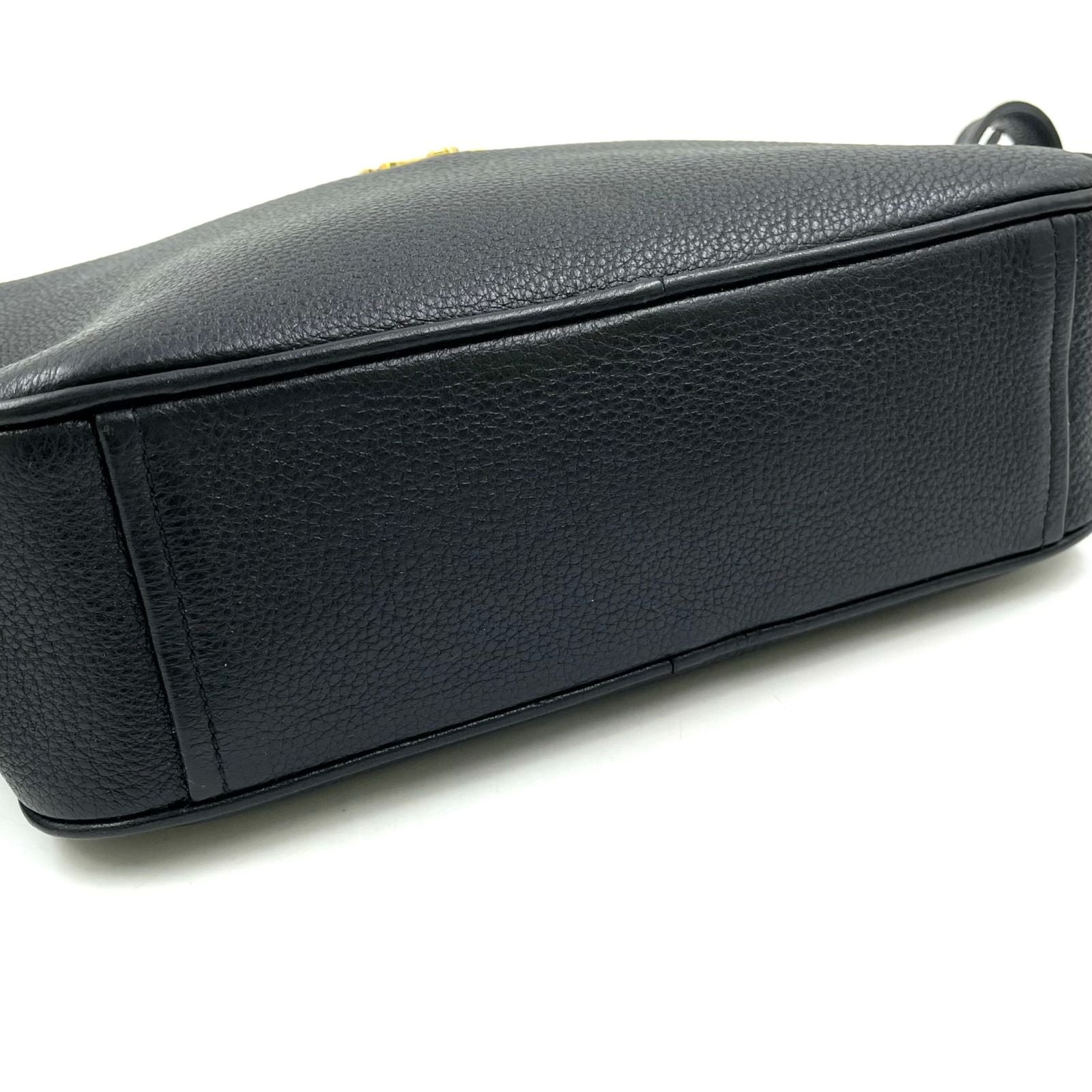 Prada Gold Logo Leather Black Shoulder Bag — view 9