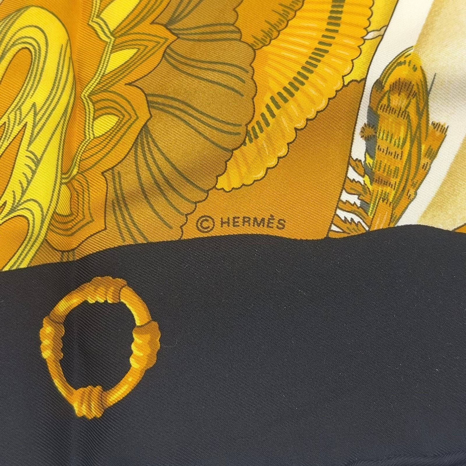 Hermes Soleil de Soie Carre 90 Silk Gold Multicolor Scarf — view 2