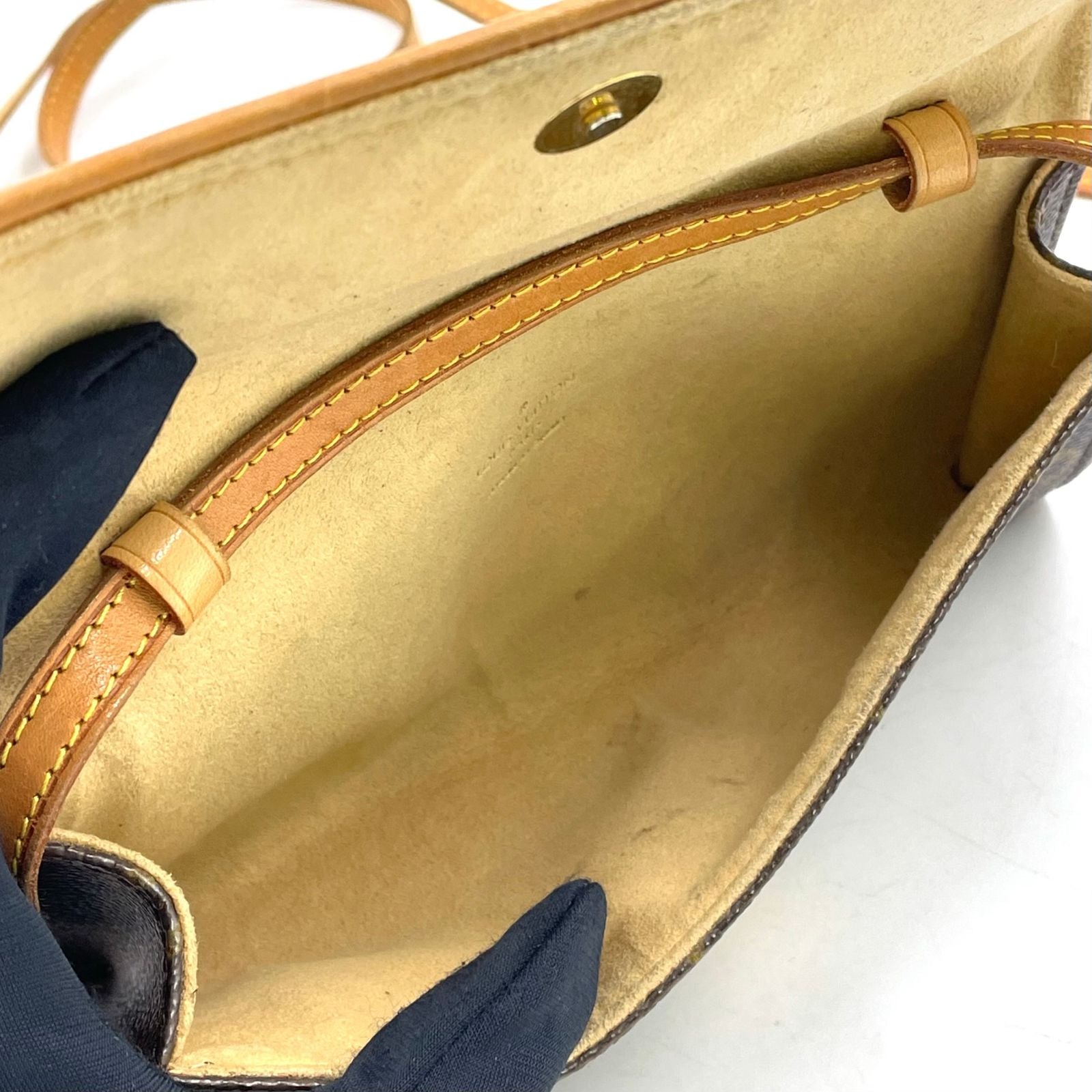 Louis Vuitton Pochette Twin PM Monogram Leather Brown Shoulder Bag Gold — view 3