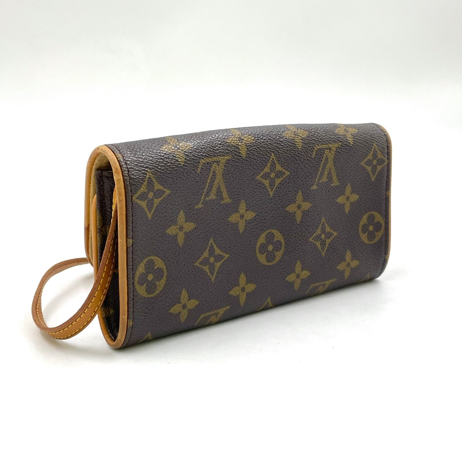 Louis Vuitton Pochette Twin PM Monogram Leather Brown Shoulder Bag Gold — view 2