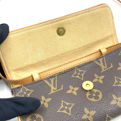 Louis Vuitton Pochette Twin PM Monogram Leather Brown Shoulder Bag Gold — view 9