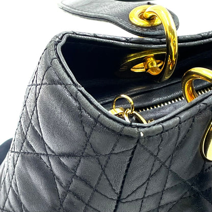Dior Lady Lambskin Black Handbag Gold — view 8