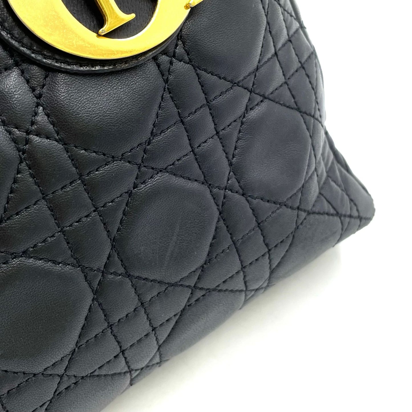Dior Lady Lambskin Black Handbag Gold — view 9