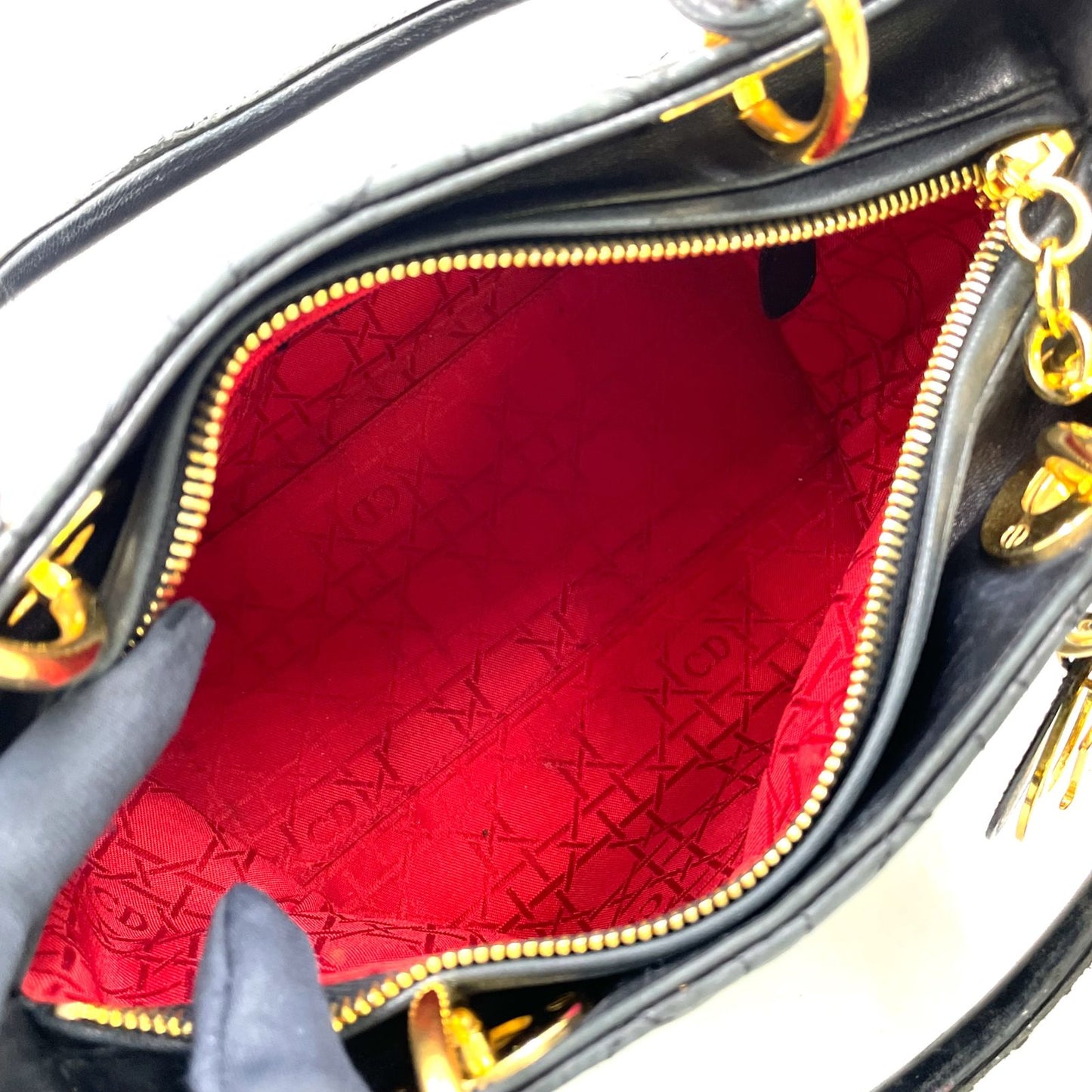 Dior Lady Lambskin Black Handbag Gold — view 3