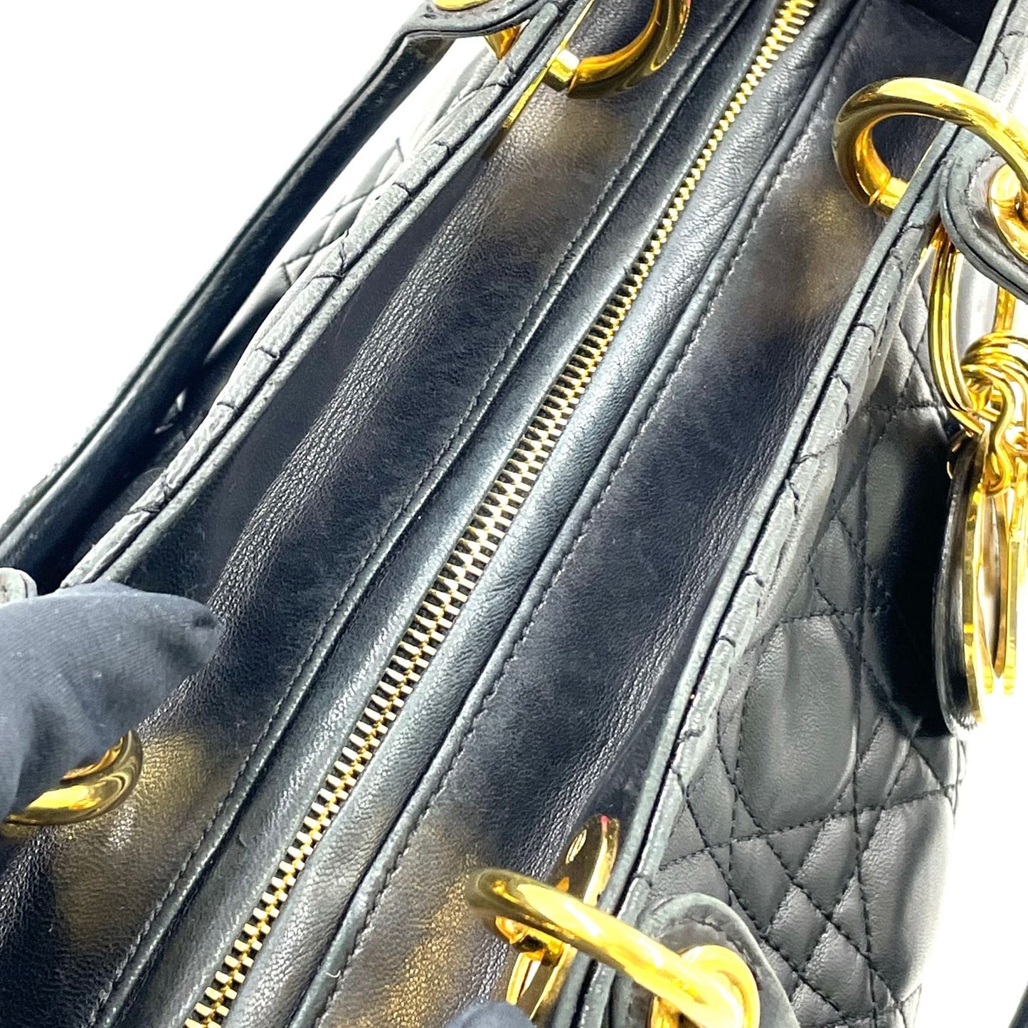 Dior Lady Lambskin Black Handbag Gold — view 6