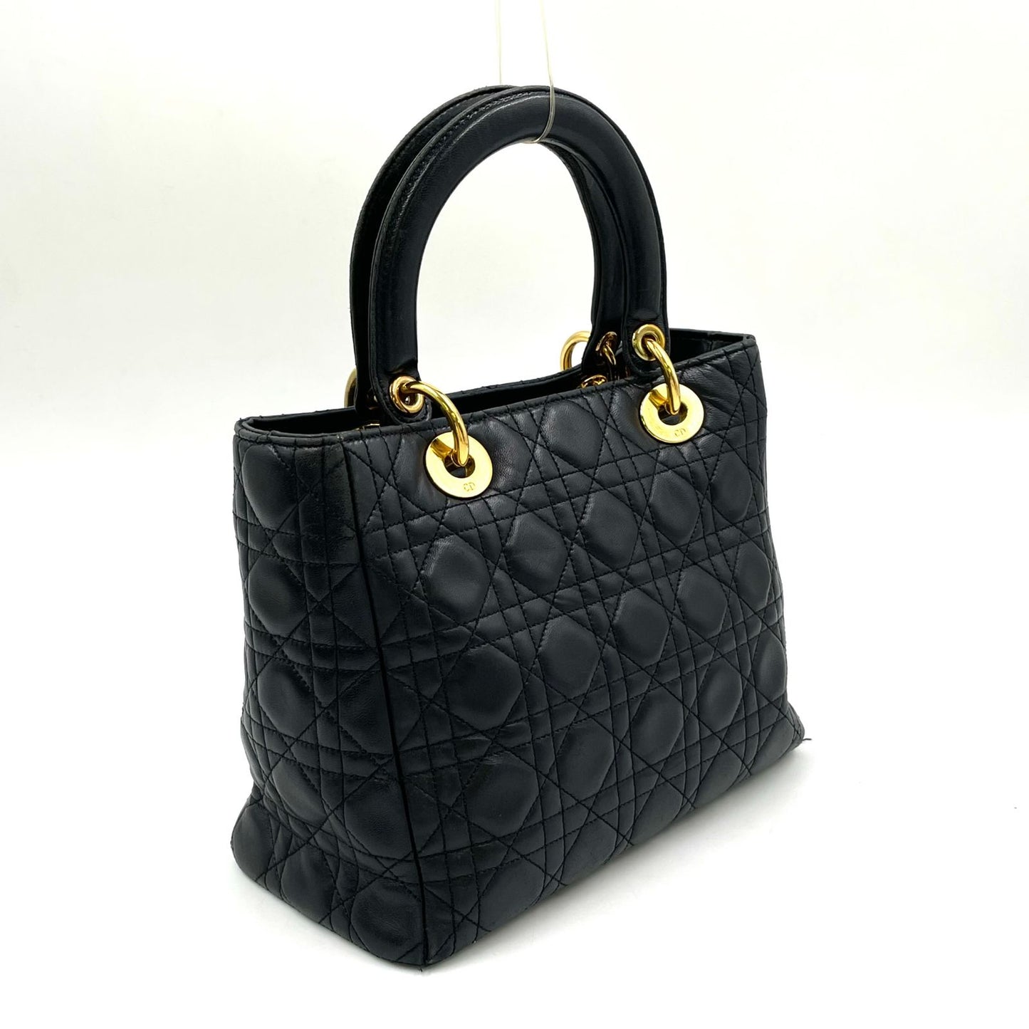 Dior Lady Lambskin Black Handbag Gold — view 2