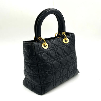 Dior Lady Lambskin Black Handbag Gold — view 2