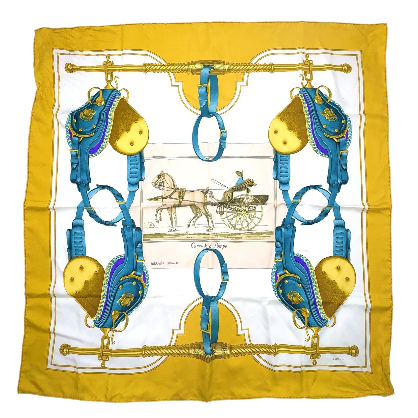Hermes Carre 90 Silk Yellow Multicolor Scarf