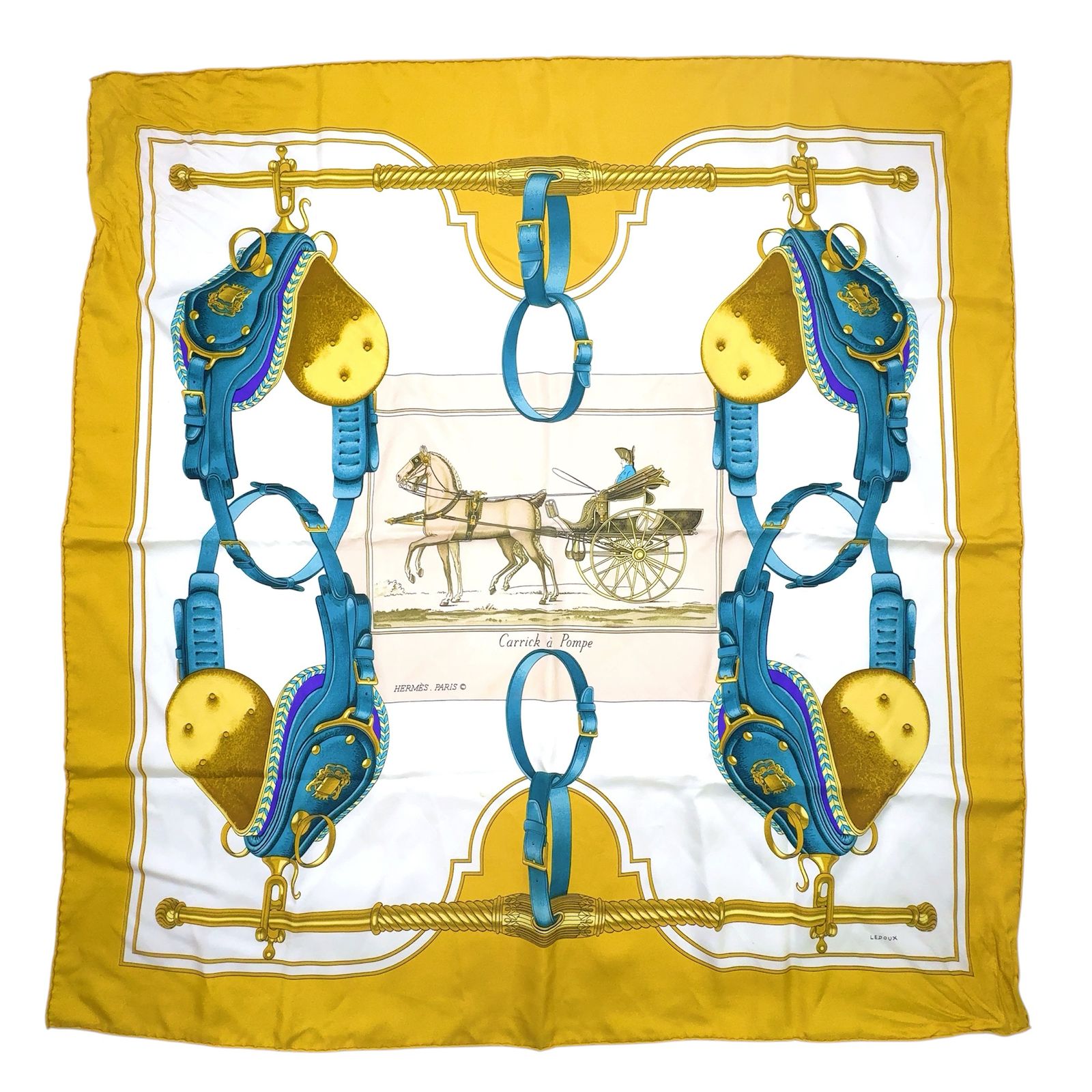 Hermes Carre 90 Silk Yellow Multicolor Scarf