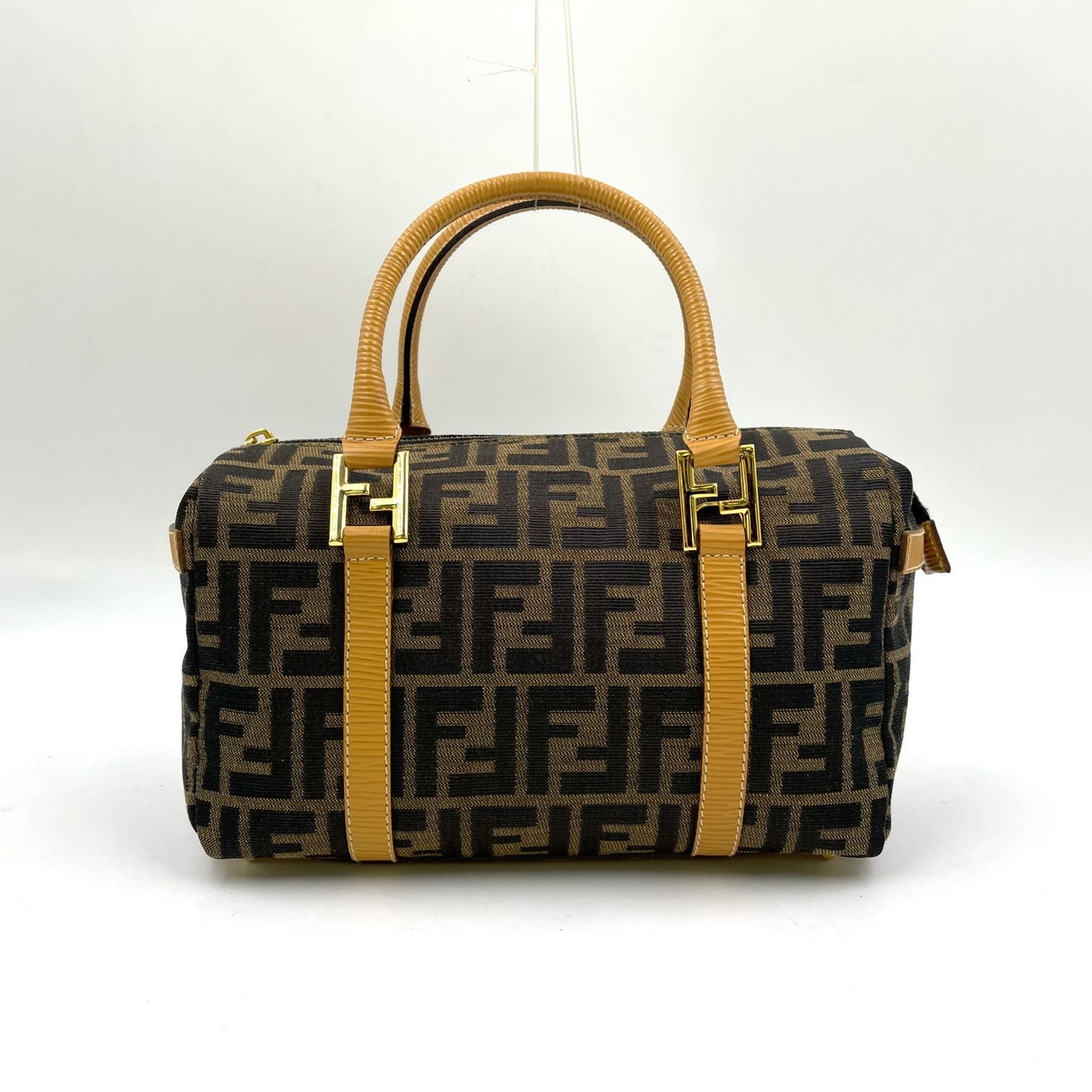 Fendi Zucca Pattern Canvas Yellow Brown Handbag Gold
