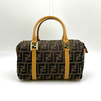 Fendi Zucca Pattern Canvas Yellow Brown Handbag Gold