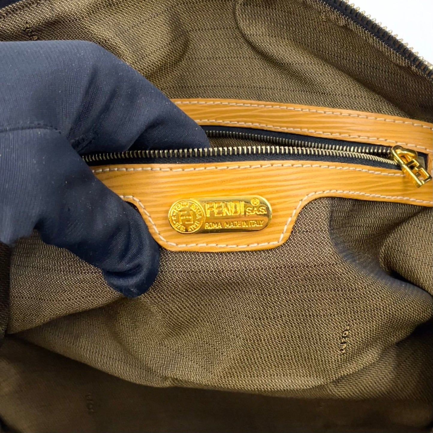 Fendi Zucca Pattern Canvas Yellow Brown Handbag Gold — view 4