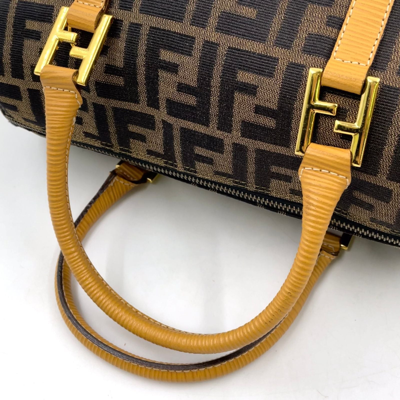 Fendi Zucca Pattern Canvas Yellow Brown Handbag Gold — view 5