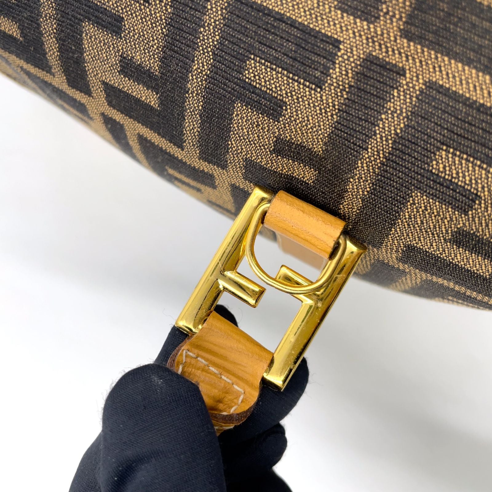 Fendi Zucca Pattern Canvas Yellow Brown Handbag Gold — view 7