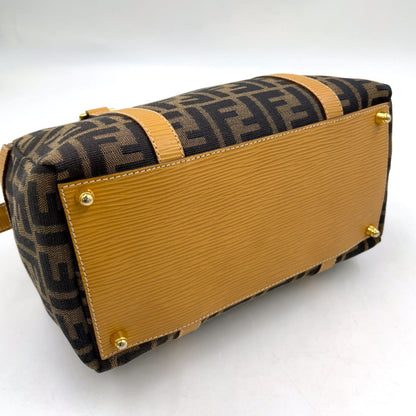 Fendi Zucca Pattern Canvas Yellow Brown Handbag Gold — view 9