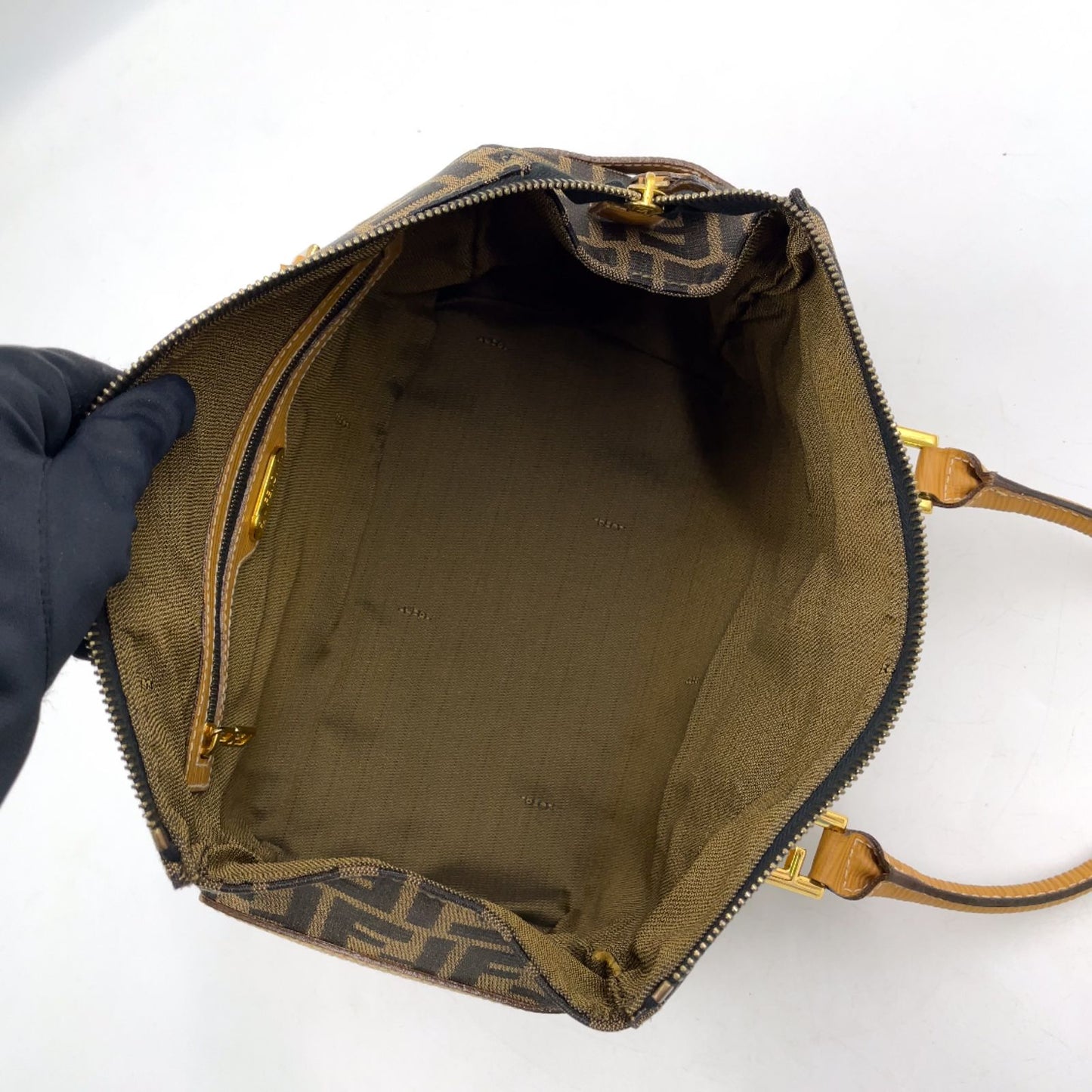Fendi Zucca Pattern Canvas Yellow Brown Handbag Gold — view 3