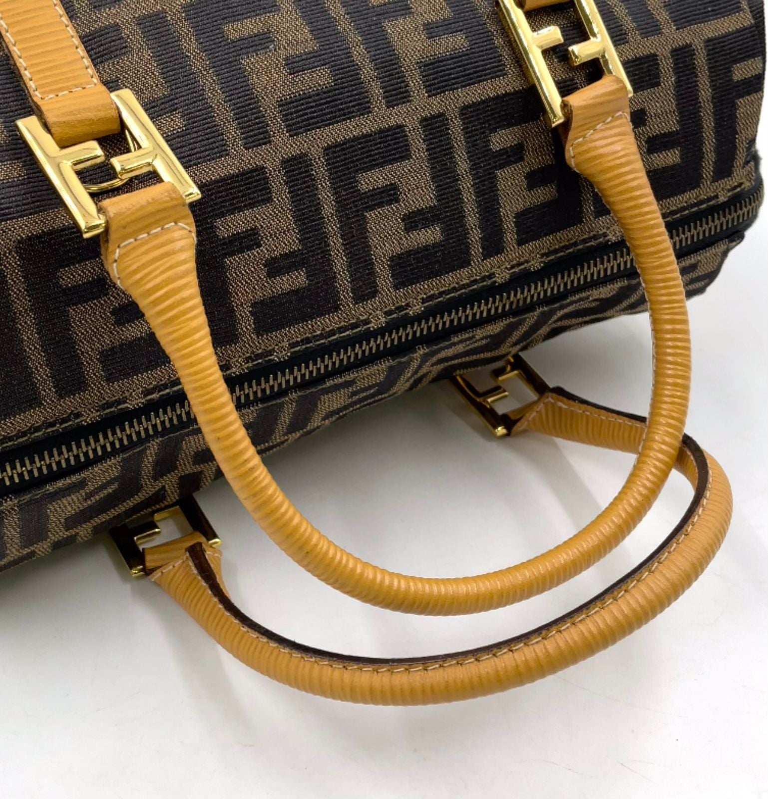 Fendi Zucca Pattern Canvas Yellow Brown Handbag Gold — view 6