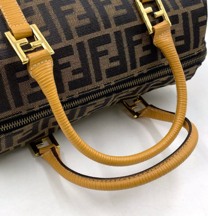 Fendi Zucca Pattern Canvas Yellow Brown Handbag Gold — view 6