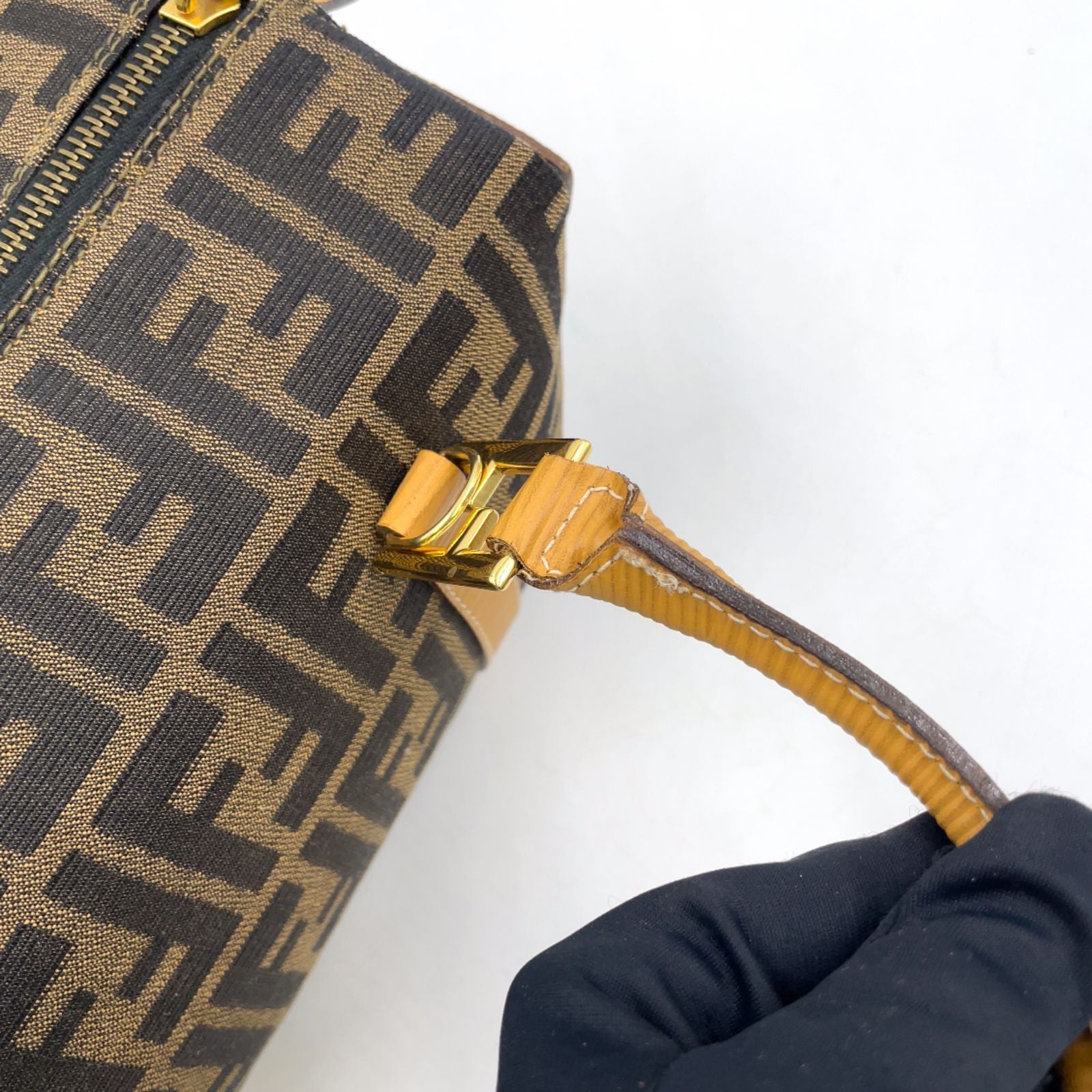 Fendi Zucca Pattern Canvas Yellow Brown Handbag Gold — view 8