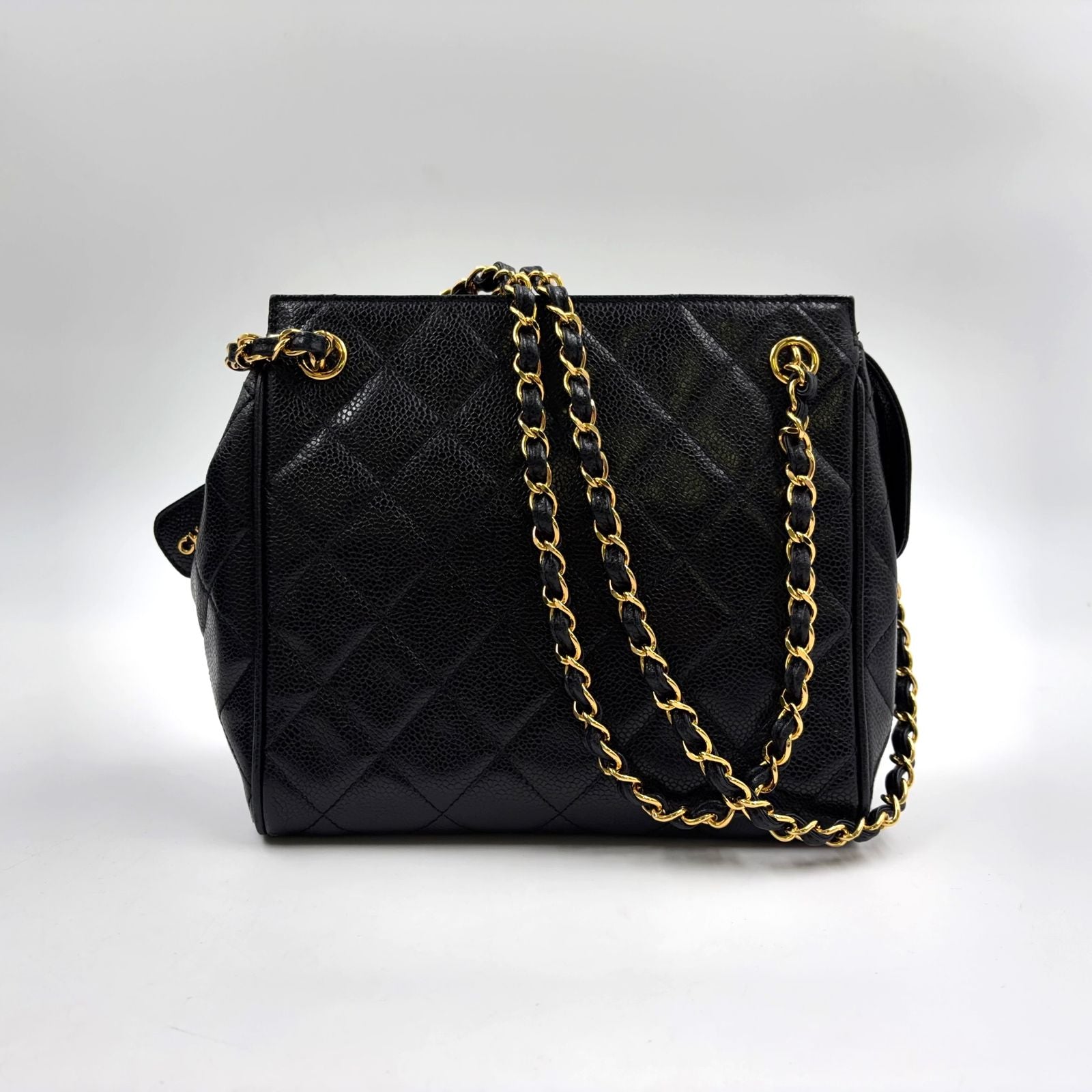 Chanel Caviar Leather Quilted Black Chain Shoulder Bag Gold