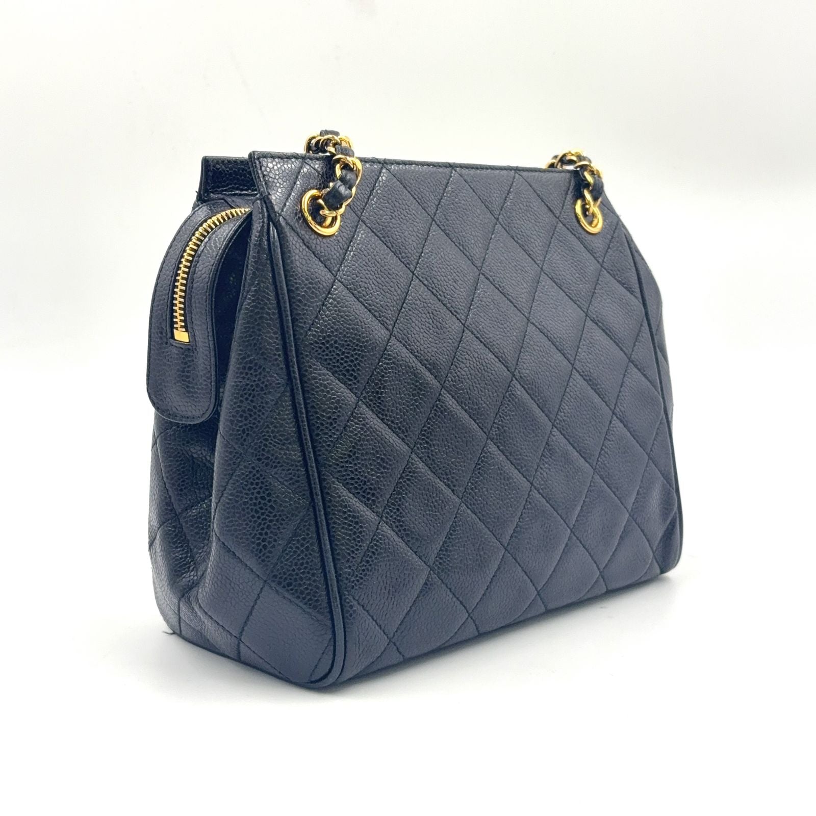 Chanel Caviar Leather Quilted Black Chain Shoulder Bag Gold — view 2