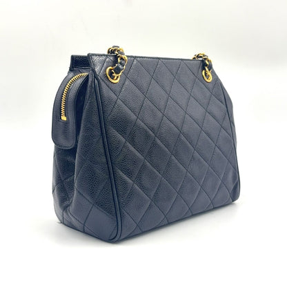Chanel Caviar Leather Quilted Black Chain Shoulder Bag Gold — view 2