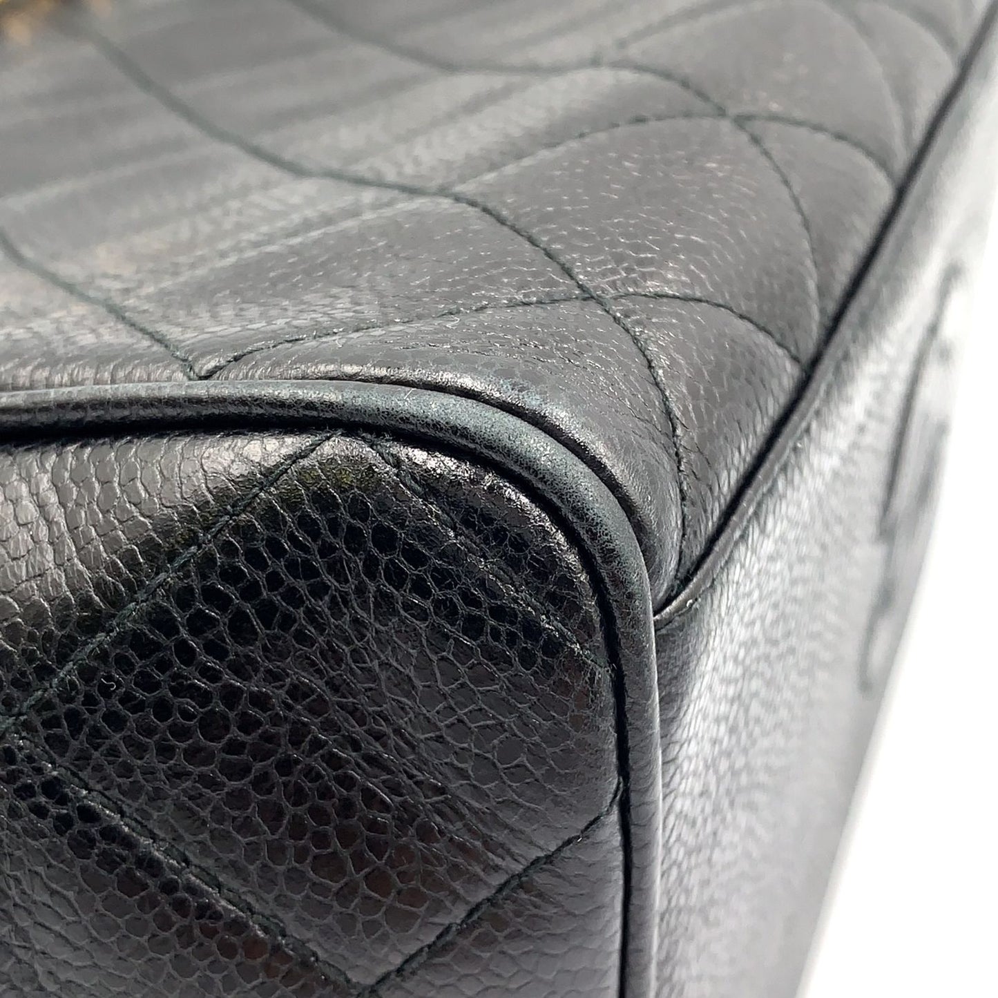 Chanel Caviar Leather Quilted Black Chain Shoulder Bag Gold — view 9