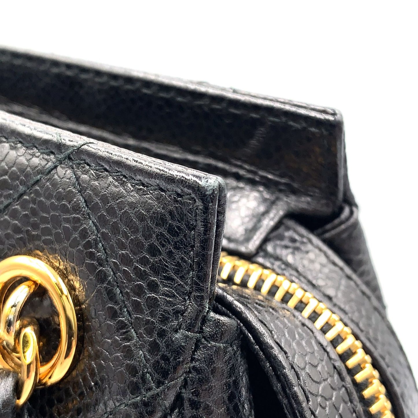 Chanel Caviar Leather Quilted Black Chain Shoulder Bag Gold — view 8