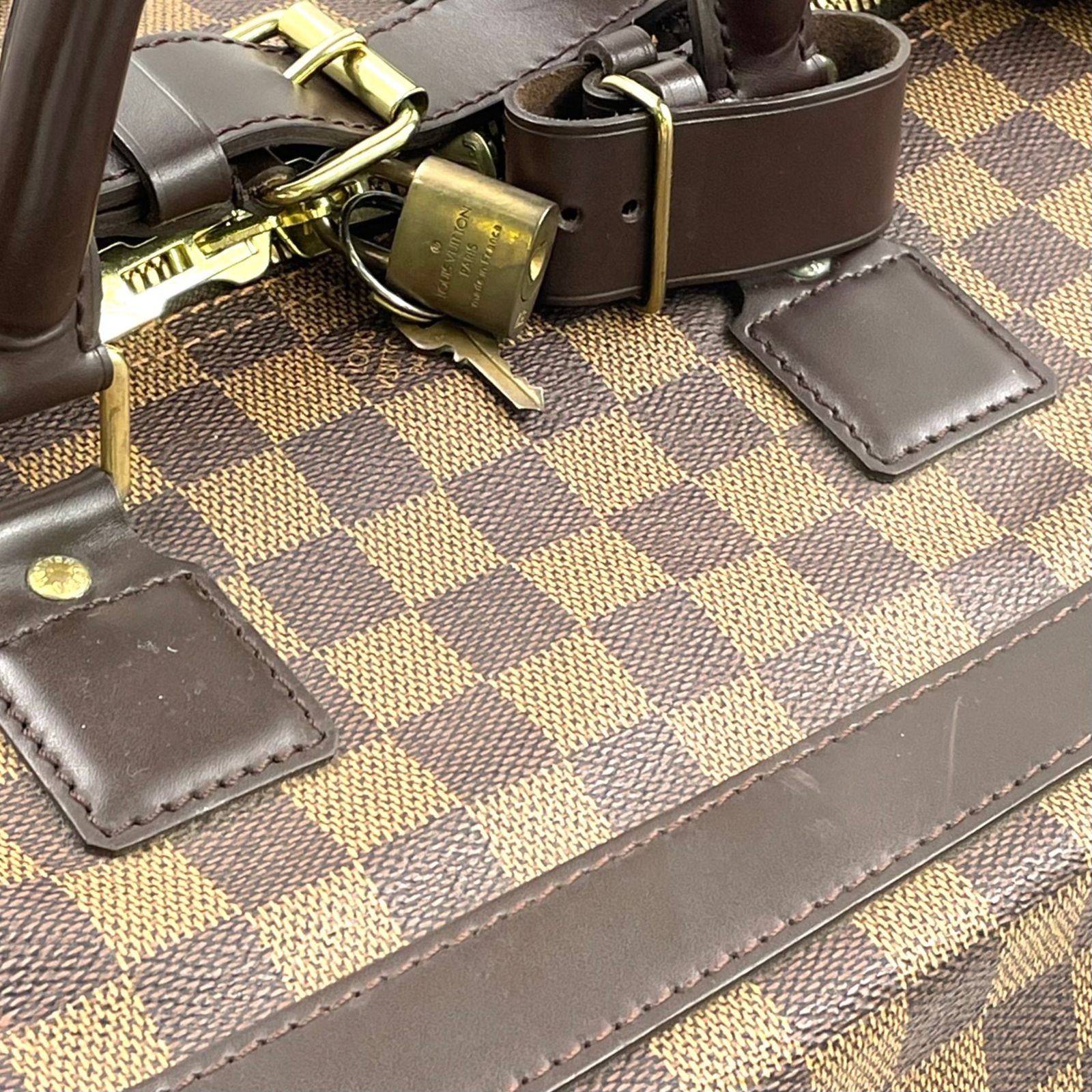 Louis Vuitton Grimo Damier Ebene Leather Brown Boston Bag Gold — view 6