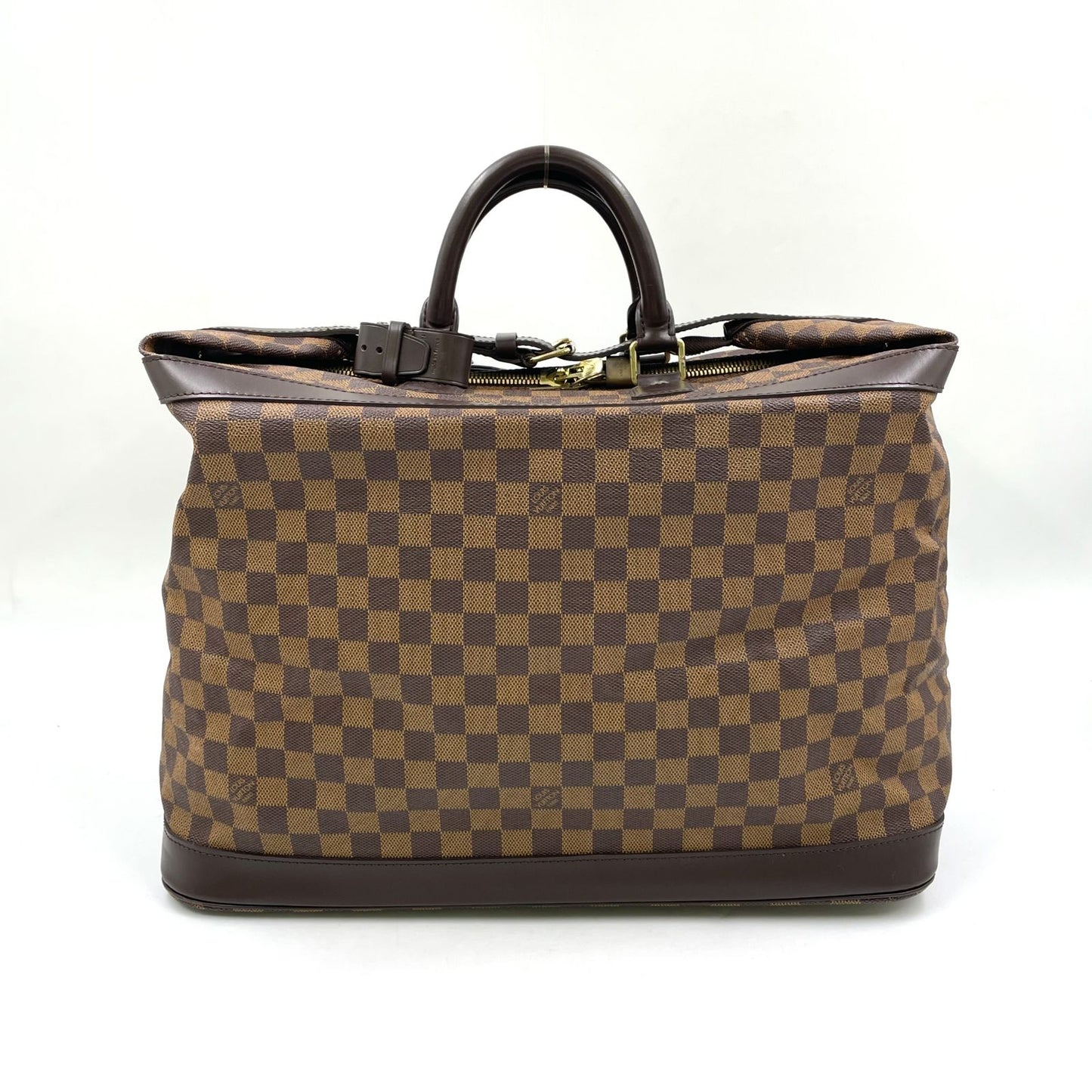 Louis Vuitton Grimo Damier Ebene Leather Brown Boston Bag Gold