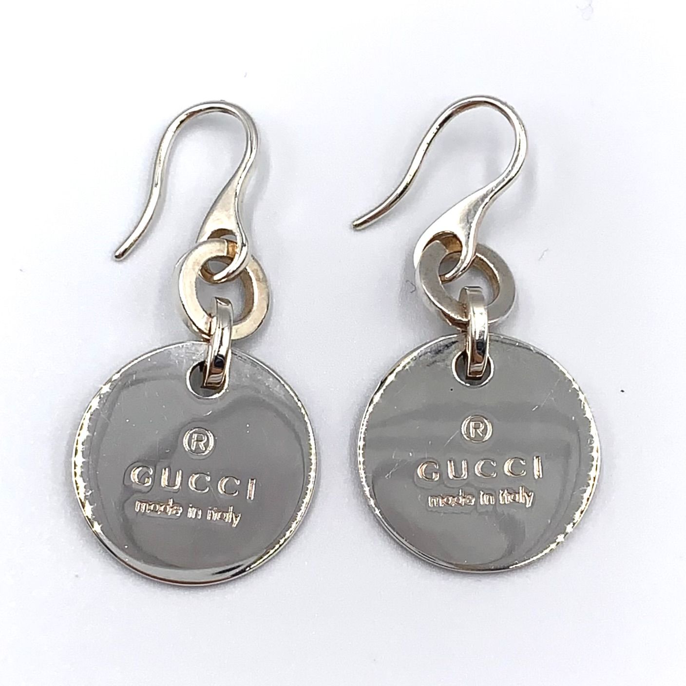 Gucci Circle Plate Drop Type Silver Earrings — view 4
