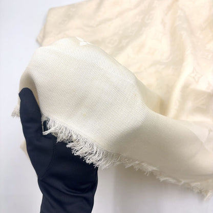 Louis Vuitton Echarpe Logo Mania Monogram Blanc Silk Wool Beige Shawl Scarf — view 7