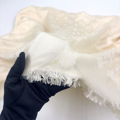 Louis Vuitton Echarpe Logo Mania Monogram Blanc Silk Wool Beige Shawl Scarf — view 6