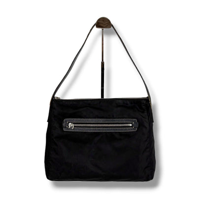 Prada Triangle Logo Shoulder Bag Hobo Black Tessuto Nylon Leather — view 2