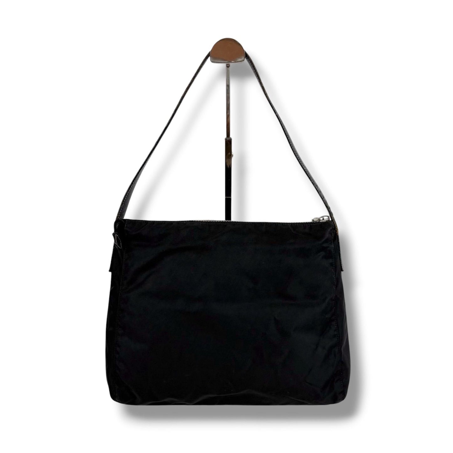 Prada Triangle Logo Shoulder Bag Hobo Black Tessuto Nylon Leather — view 3