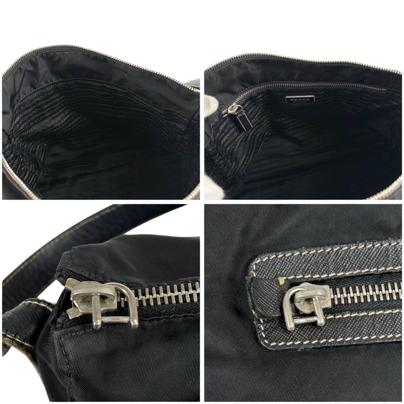 Prada Triangle Logo Shoulder Bag Hobo Black Tessuto Nylon Leather — view 8