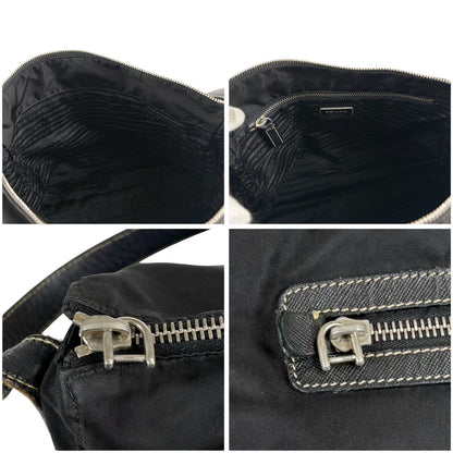 Prada Triangle Logo Shoulder Bag Hobo Black Tessuto Nylon Leather — view 8